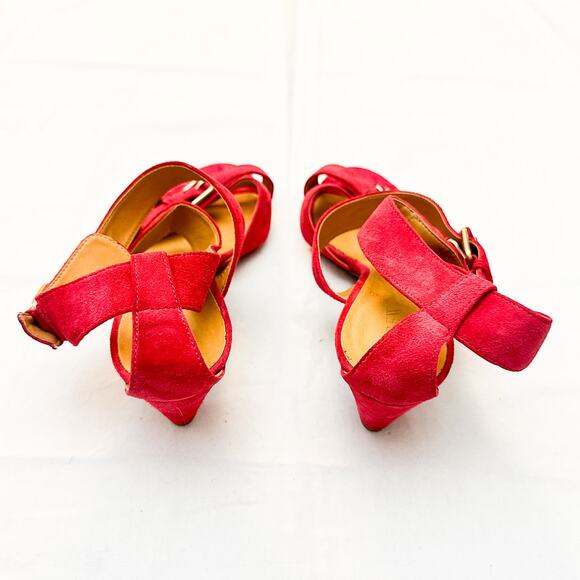 J. Crew Pink Peep Toe Sandal Criss Cross Cone Heel Size 10 - Picture 3 of 7